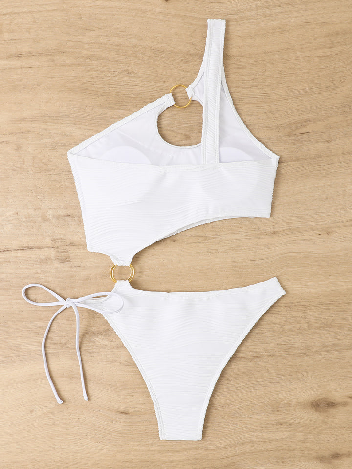 Damen Einteiler Badeanzug mit asymmetrischem Cut-Out und goldenen Akzenten Drune
