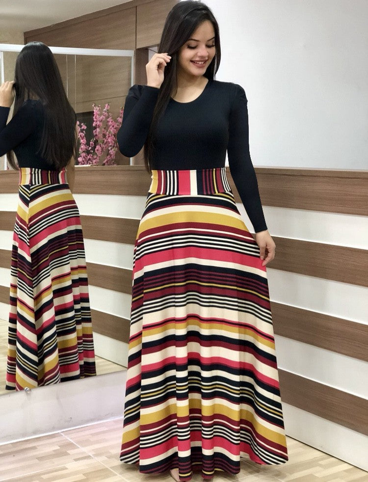 Damen Elegantes Maxikleid mit grafischem Druck und flexiblem Bund Drune