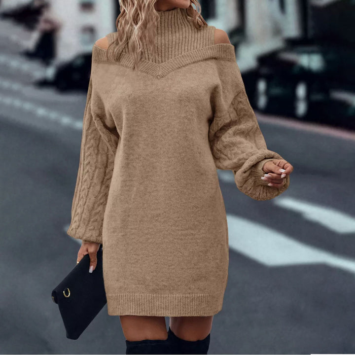 Damen Strickkleid mit lässigem V-Ausschnitt und voluminösen Ärmeln Drune