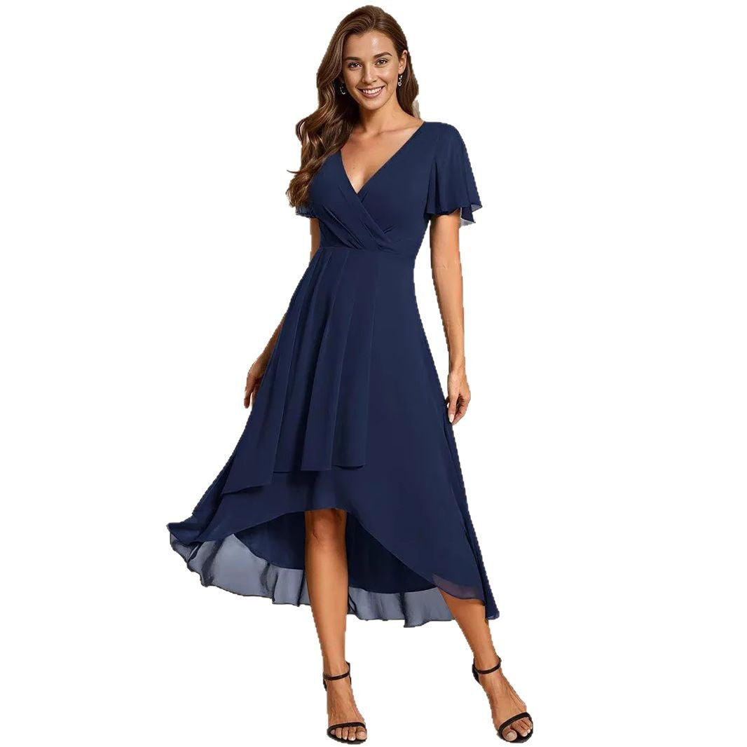 Damen Elegantes Wickelkleid mit asymmetrischem Saum Drune