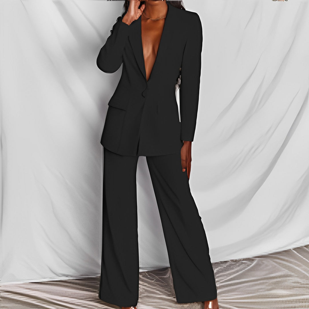 Damen Eleganter Hosenanzug mit tailliertem Blazer und weiten Hosen Drune