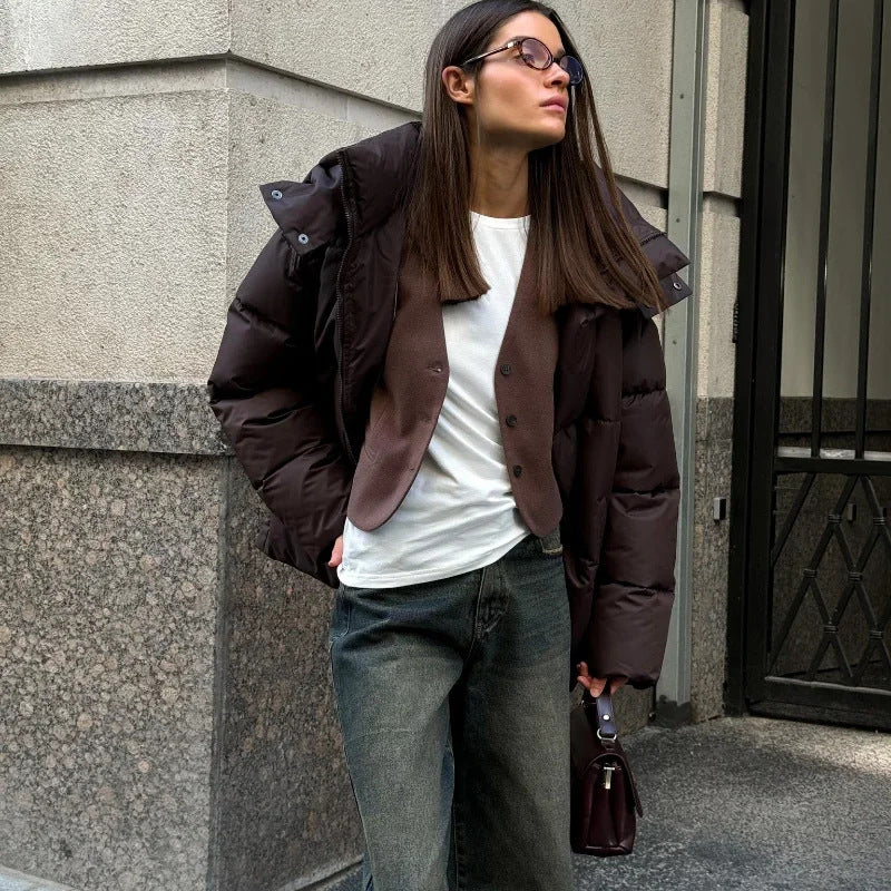 Damen Modische Daunenjacke mit hochschließendem Kragen Drune