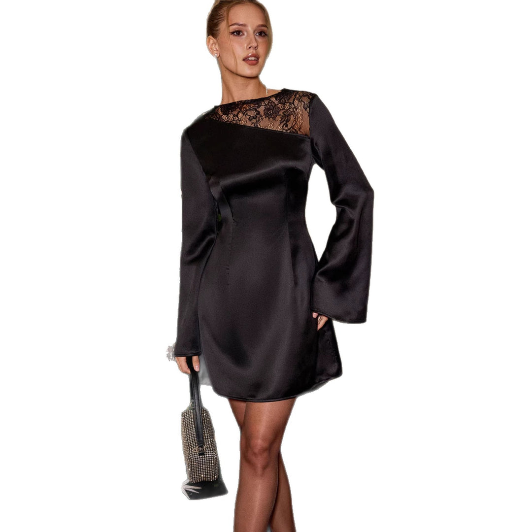 Damen Chiffon Minikleid mit elegantem Spitzenbesatz und voluminösen Ärmeln Drune
