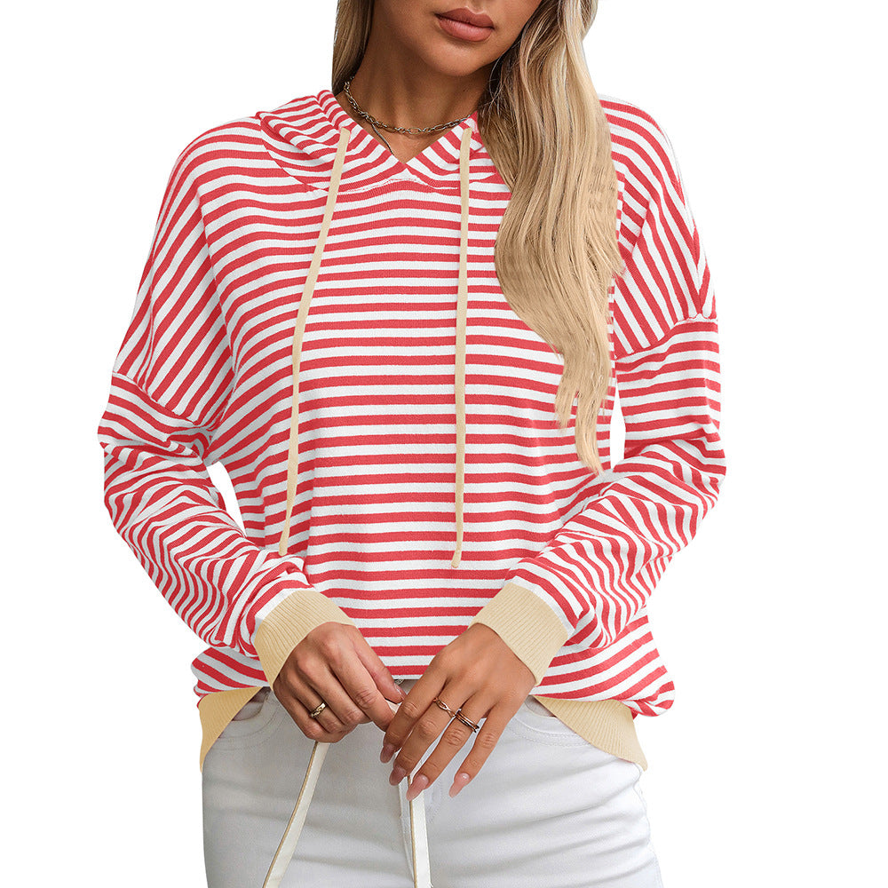 Damen gestreifter Hoodie mit lässigem Schnitt und kontrastierenden Details Drune