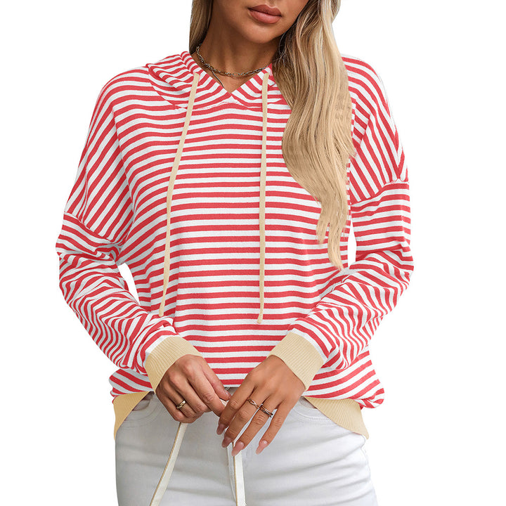 Damen gestreifter Hoodie mit lässigem Schnitt und kontrastierenden Details Drune