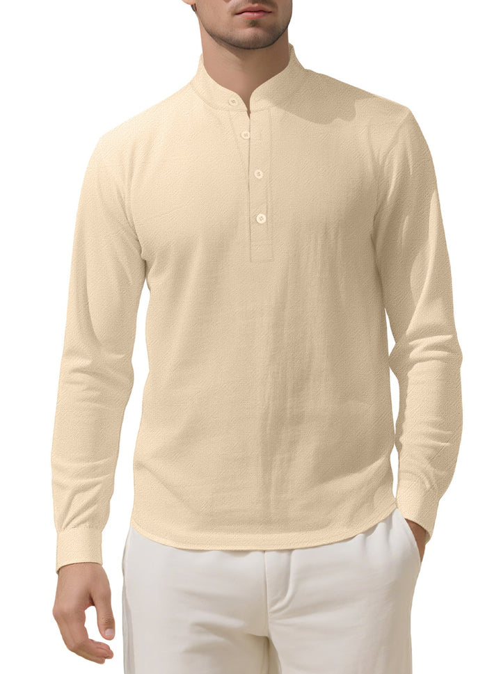 Herren nan Nehru-Kragen-Henley aus Baumwollstretch mit verdeckter Knopfleiste und schmaler Passform Drune