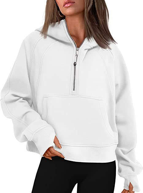 Damen Kapuzenpullover mit halbem Reißverschluss und praktischer Kängurutasche Drune