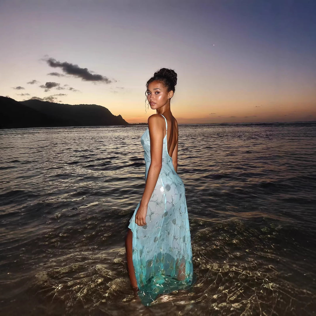 Damen Strandkleid mit transparentem Finish und asymmetrischem Saum Drune