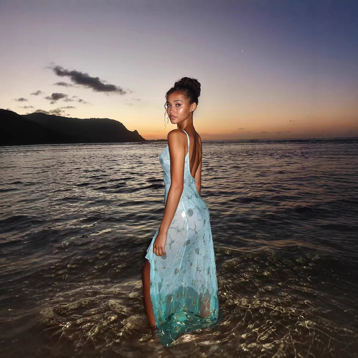 Damen Strandkleid mit transparentem Finish und asymmetrischem Saum Drune