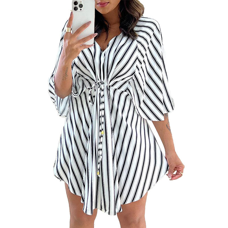 Damen Wickelkleid mit asymmetrischem Saum und modischem Streifenmuster Drune
