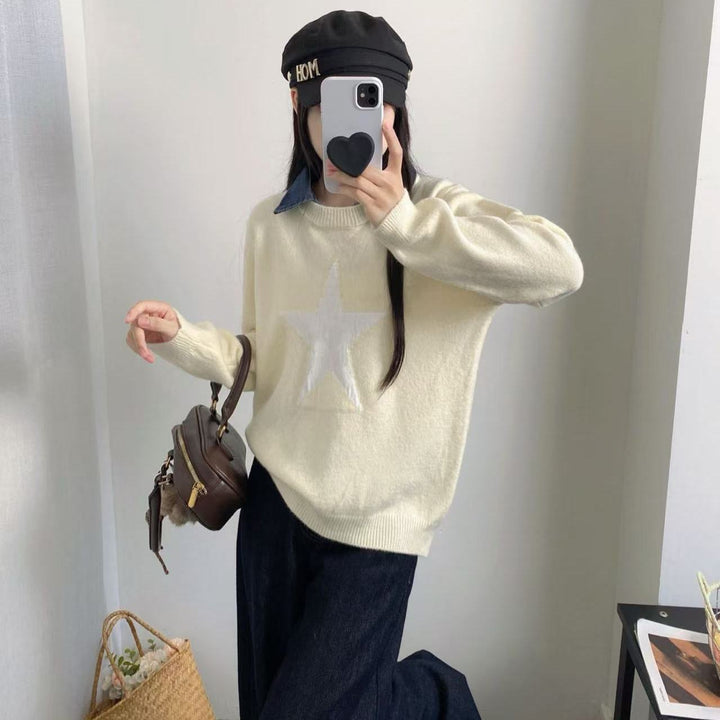 Damen lässiger Pullover mit Sternenapplikation Drune