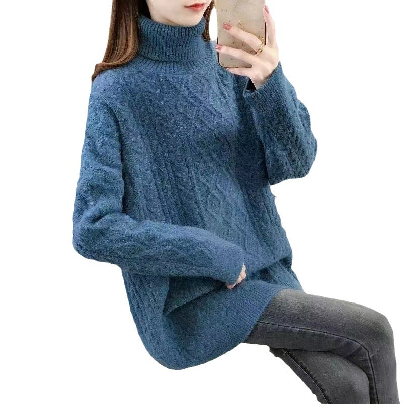 Damen Grobstrickpullover mit hohem Kragen und Zopfmuster Drune