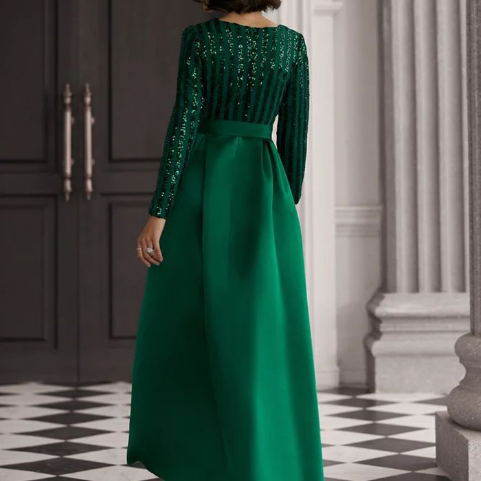 Damen Glamouröses Maxikleid mit Paillettenakzenten und schimmerndem Rock Drune