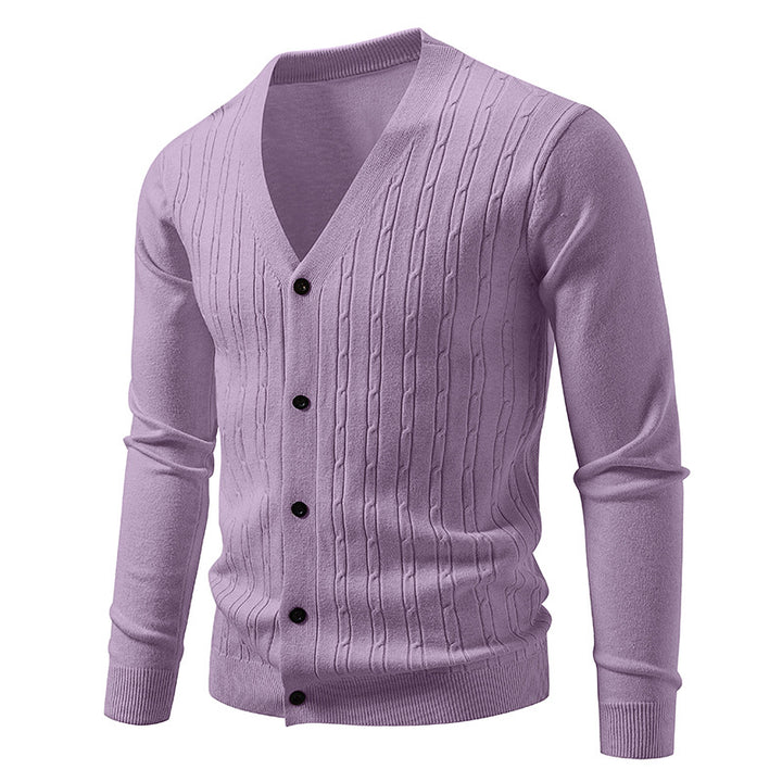 Herren nan Feinstrick-Cardigan mit tiefem V-Ausschnitt schmaler Passform und vertikalem Zopfstrick Drune