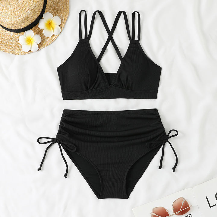 Damen Hochtaillierter Bikiniset mit verstellbaren Trägern Drune