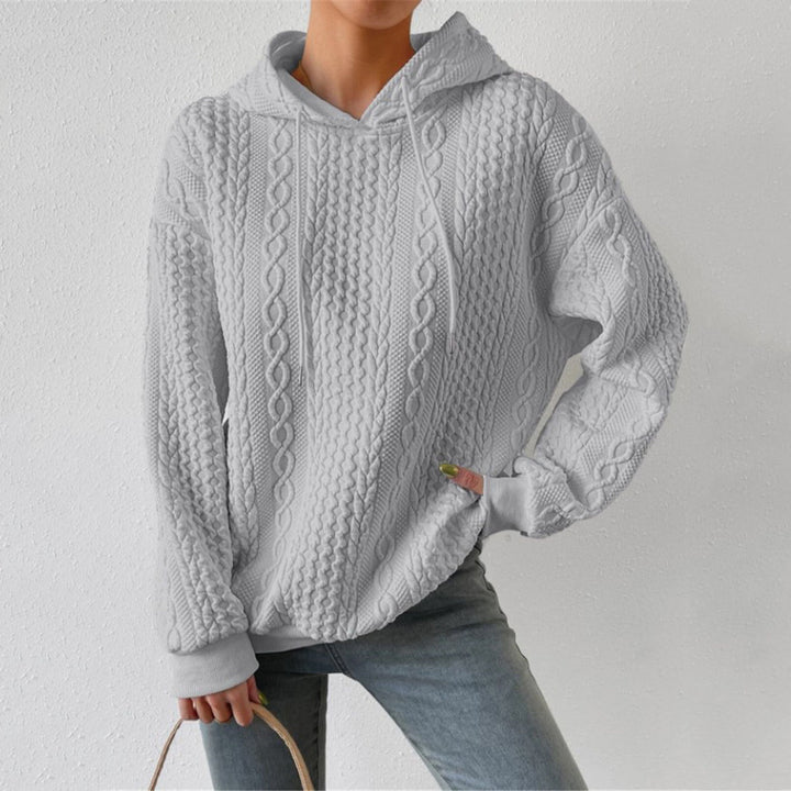 Damen Hochwertiger Strickpullover mit Kapuze und dekorativem Zopfmuster Drune