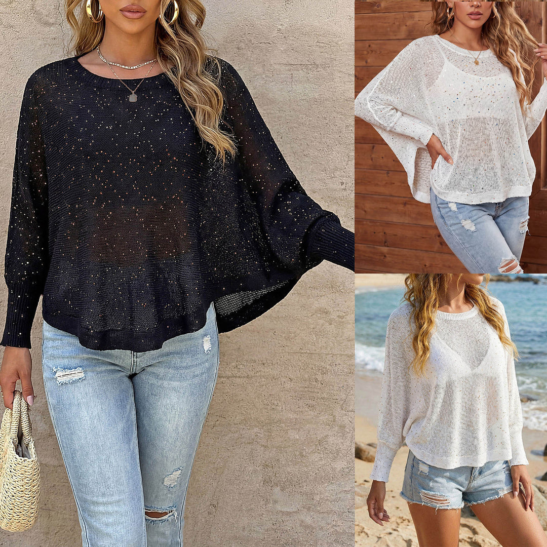 Damen luftiger Strandpullover mit funkelndem Glitzer Drune