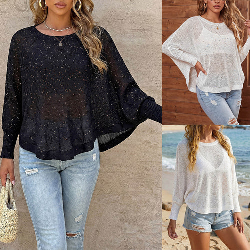 Damen luftiger Strandpullover mit funkelndem Glitzer Drune