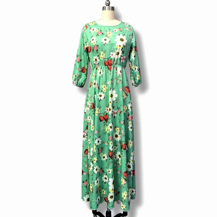 Damen Maxikleid mit floralem Design und voluminösen Ärmeln Drune