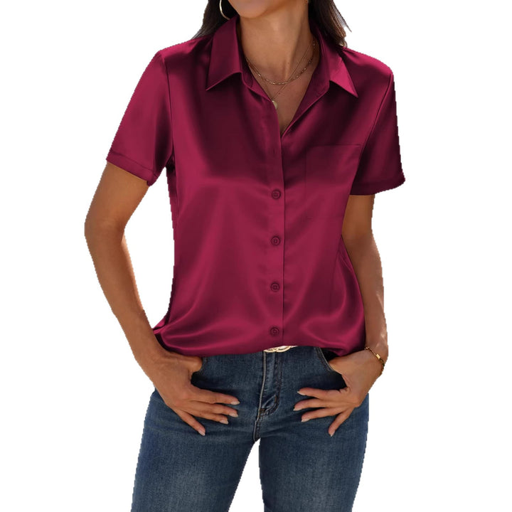 Damen Seidene Bluse mit kurzen Ärmeln Drune