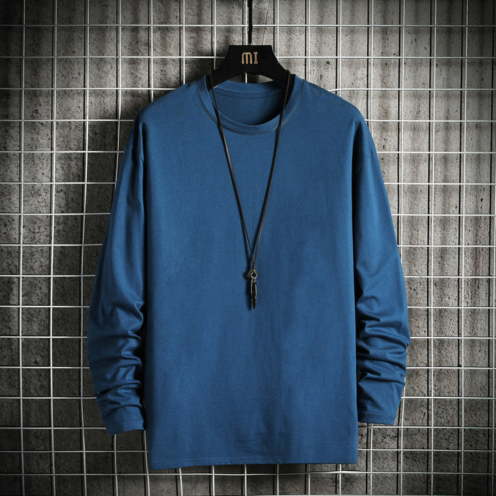 Herren nan lässiges Baumwoll-Basic-Langarmshirt mit Rundhals, Relaxed Fit und verstärkter Saumverarbeitung Drune