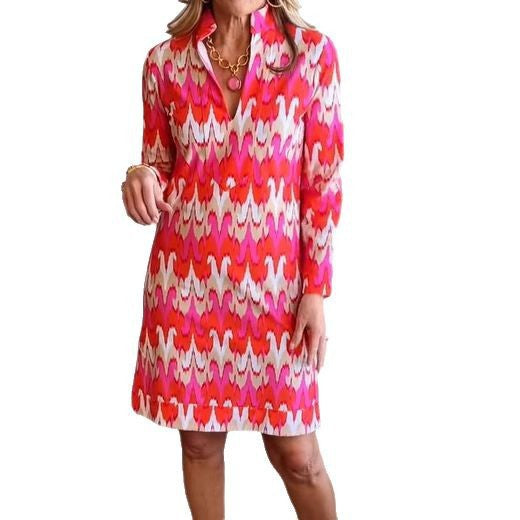 Damen Hemdblusenkleid mit modernem Muster und eleganter Taillierung Drune