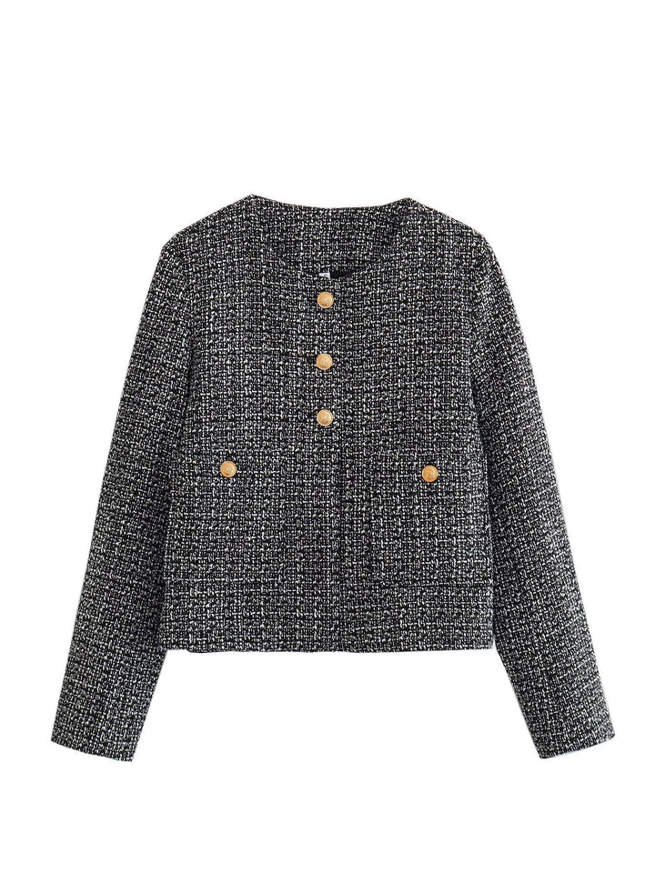 Damen Kurze Tweedjacke mit dekorativen Knöpfen Drune