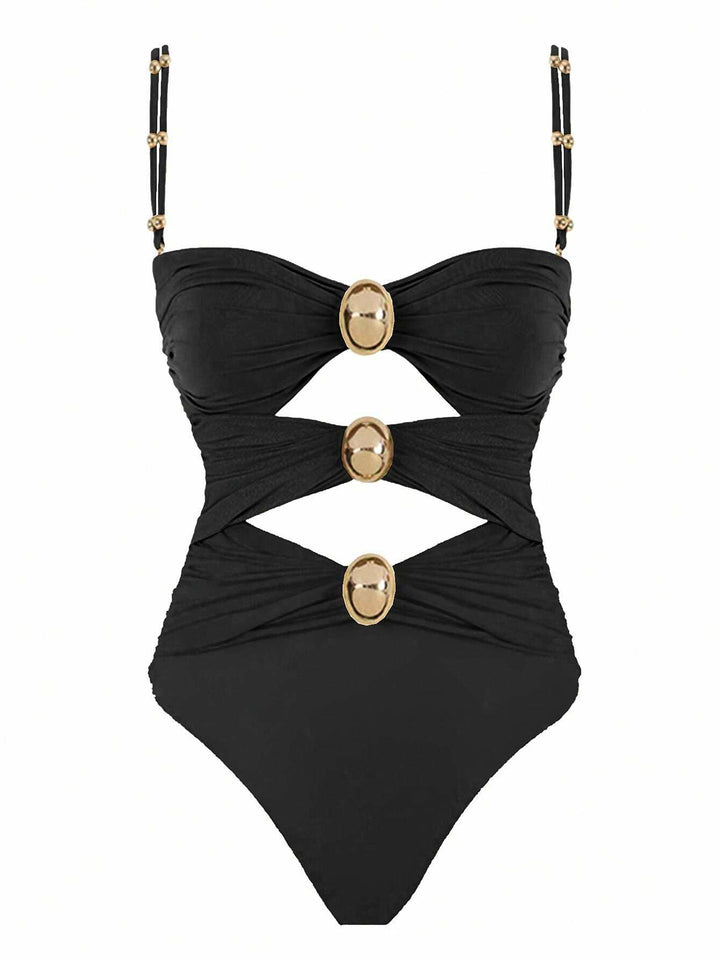 Damen Einteiler-Badeanzug mit raffinierten Cut-Outs und dekorativen Metallakzenten Drune