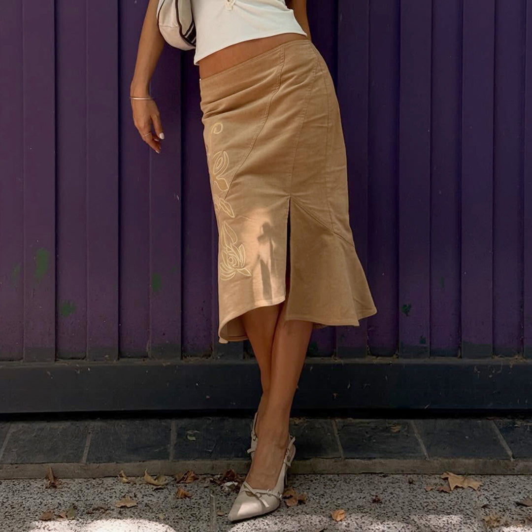 Damen eleganter und verspielter Wickelrock mit floralem Design und weitem Saum Drune