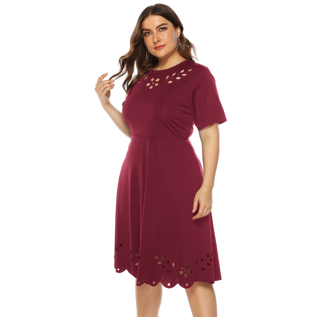 Damen elegantes Kleid mit durchbrochenem Kragen und wellenförmigem Saum Drune