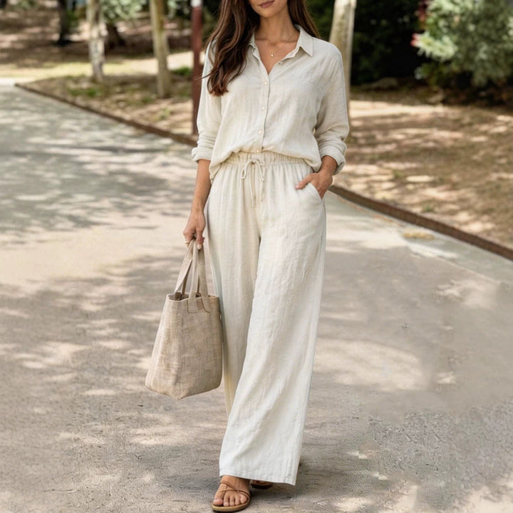 Damen Leichte und bequeme Sommerbluse mit weiten Hosen Drune