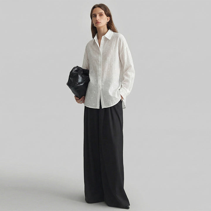 Damen elegante Lockere Bluse mit feinen Stickdetails Drune