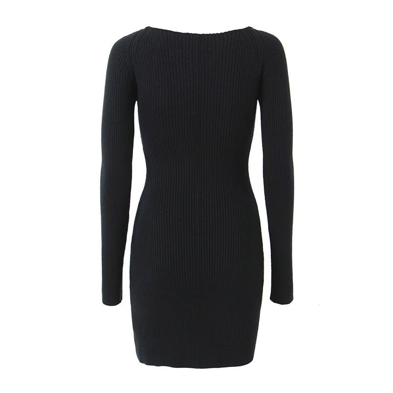 Damen figurbetontes Rippkleid mit Cut-Out-Details und langen Ärmeln Drune