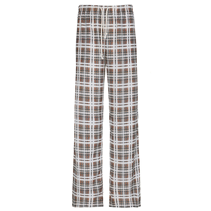 Damen lässige Karomuster Pyjama Strandhose Drune