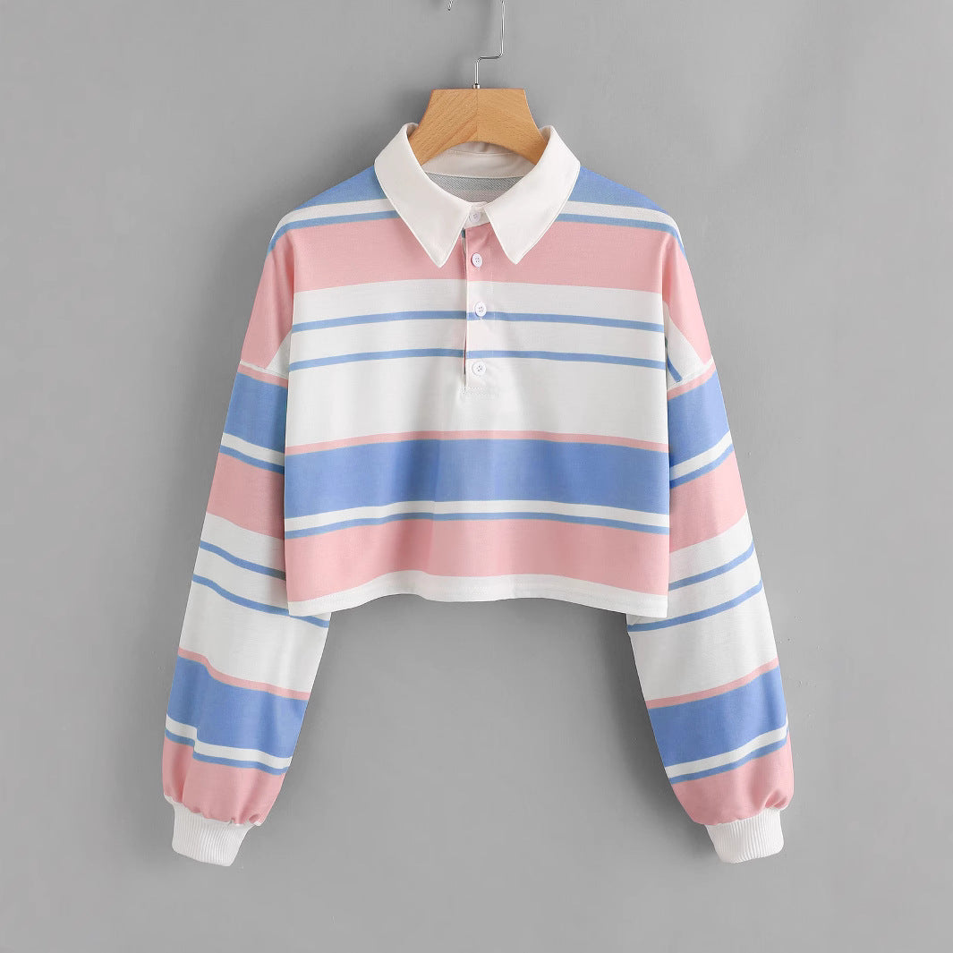 Damen Polo-Shirt im lässigen Crop-Design mit modischem Farbblockmuster Drune