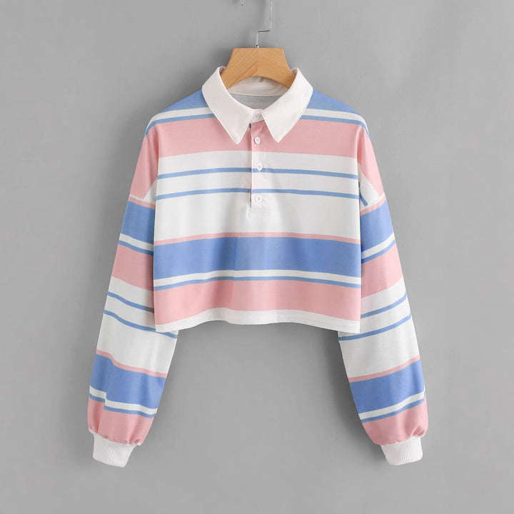 Damen Polo-Shirt im lässigen Crop-Design mit modischem Farbblockmuster Drune
