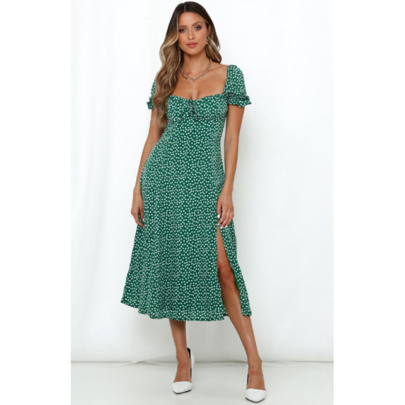 Damen Midi-Kleid mit seitlichem Schlitz und romantischem Blumenmuster Drune