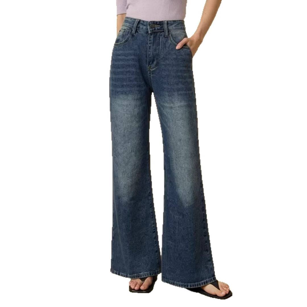 Damen weite High-Waist Jeans mit einzigartiger Textur Drune