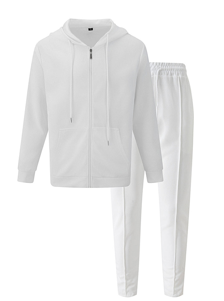Herren nan Waffelstruktur-Jogginganzug mit Kapuzen-Zipjacke und konisch geschnittener Jogginghose Drune