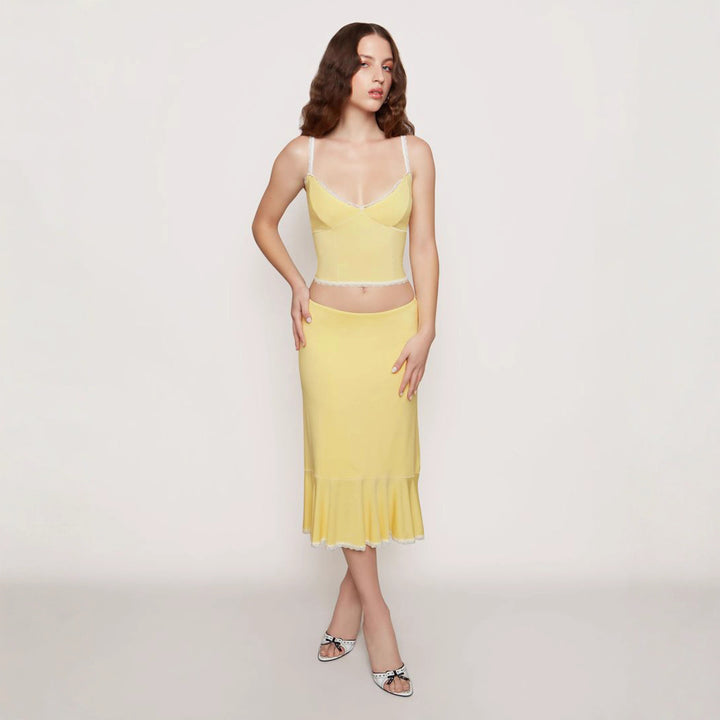 Damen Crop-Top und Midirock Set mit Rüschensaum Drune
