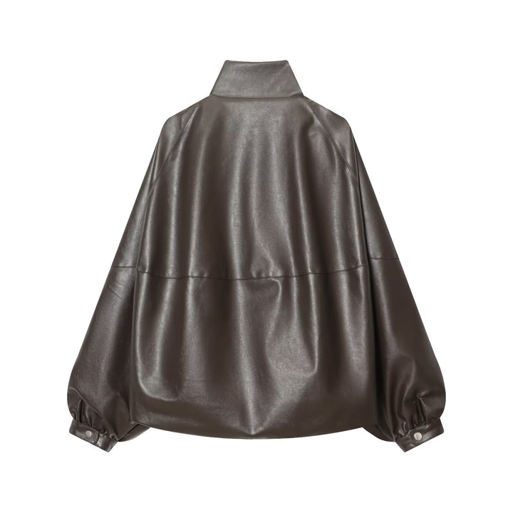 Damen Kunstlederjacke mit voluminösen Ärmeln und gewelltem Design Drune