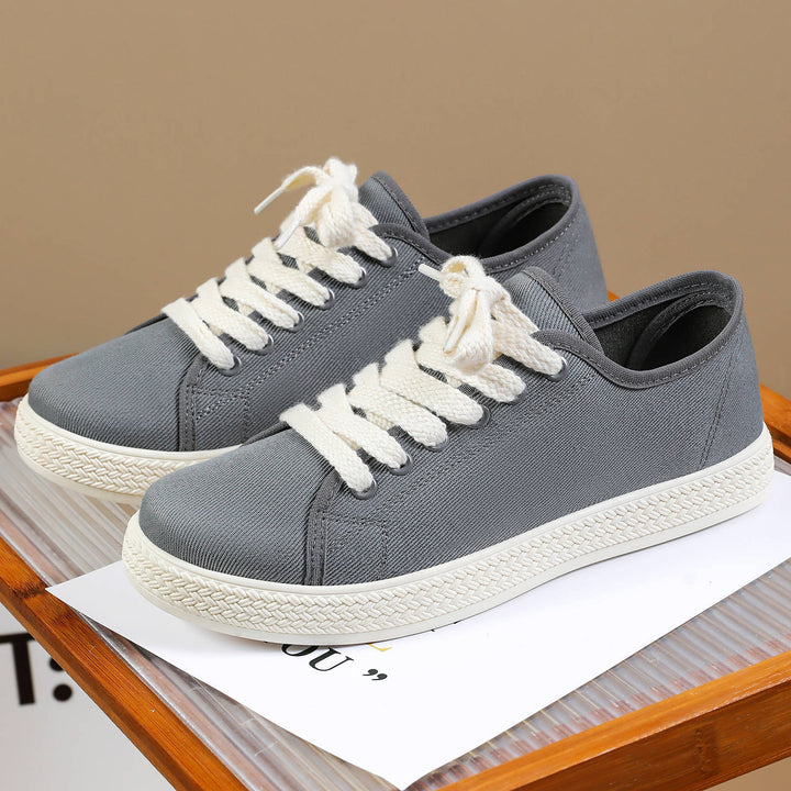Damen nan Canvas-Sneaker mit geflochtener Plateau-Gummisohle, atmungsaktivem Textilfutter und extra breiten Baumwollsenkeln Drune