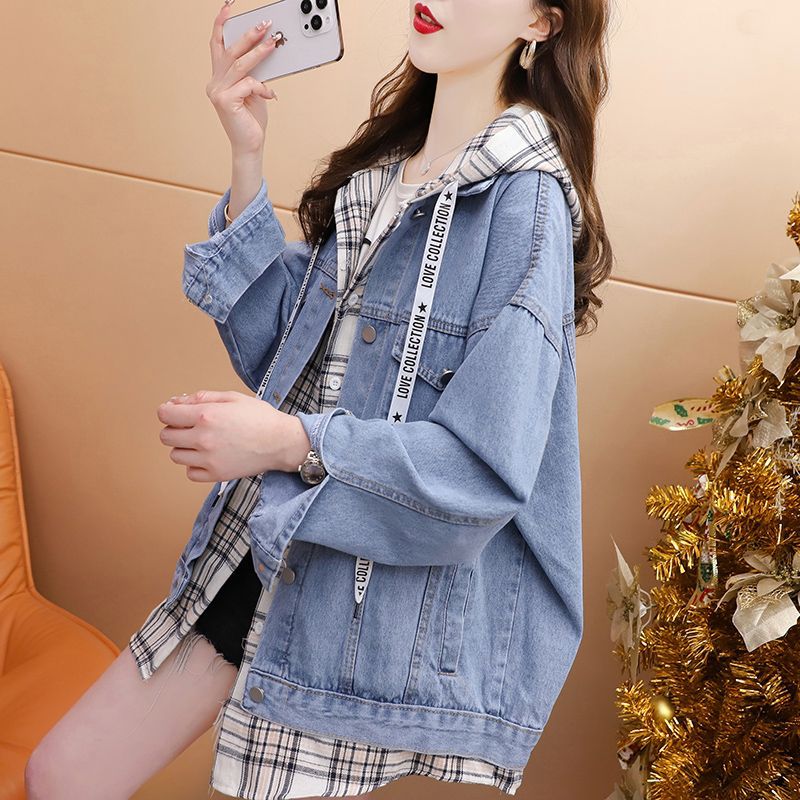 Damen Lässige und modische Jeansjacke mit Kapuze Drune