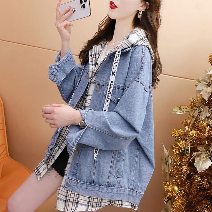 Damen Lässige und modische Jeansjacke mit Kapuze Drune