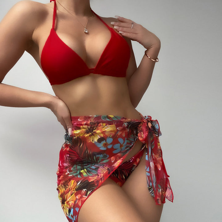 Damen Bikini mit verstellbaren Trägern und floralem Wickelrock Drune