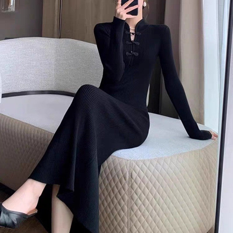 Damen Strickkleid mit eleganter Knopfleiste und langen Ärmeln Drune