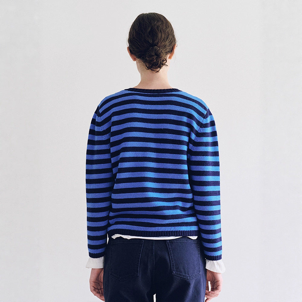 Damen V-Ausschnitt Pullover mit Streifenmuster Drune