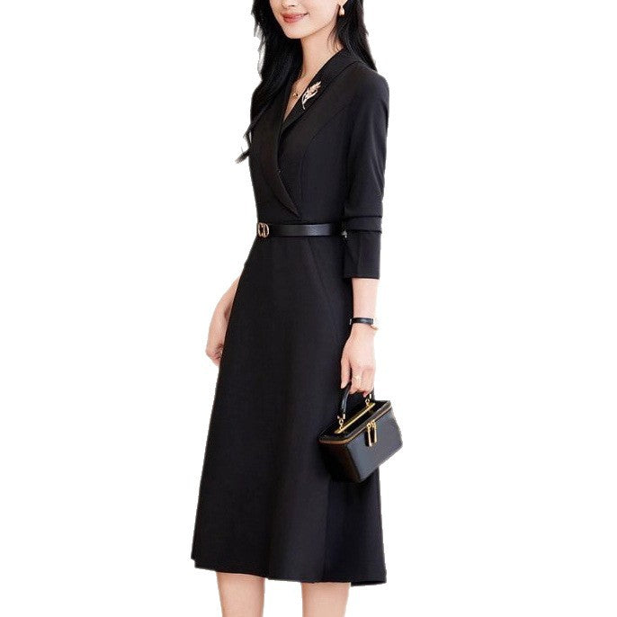 Damen Elegantes Wickelkleid mit schickem Reverskragen und tailliertem Gürtel Drune