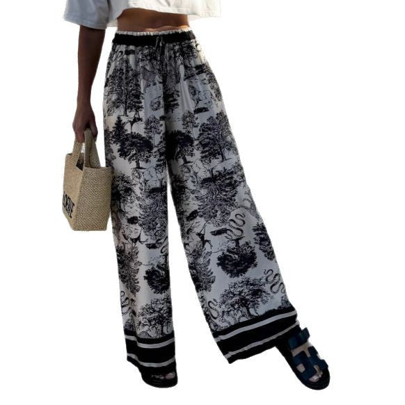 Damen Weite Palazzo-Hose mit floralem Muster und elastischem Bund Drune
