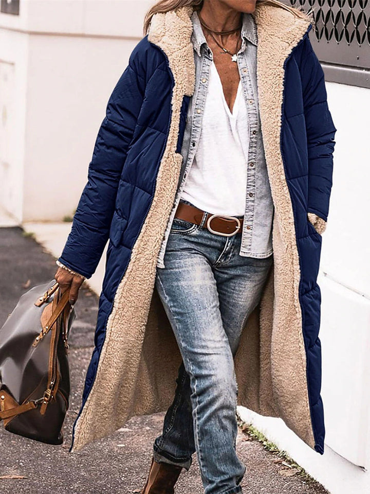 Damen Lange Steppjacke mit kuscheligem Innenfutter und Kapuze Drune